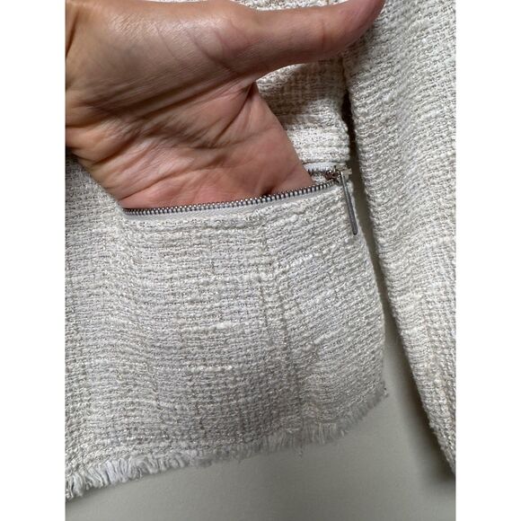 LAFAYETTE 148 Tweed Fringe Zip Front Blazer, Ivory, Pockets, Sz 8 - Picture 8 of 13
